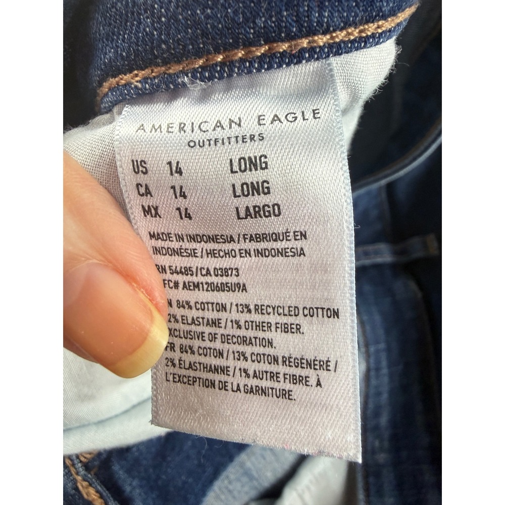 American Eagle Super Hi-Rise Flare Jeans Womens 14 Long Blue Medium Wash Stretch - Picture 6 of 8